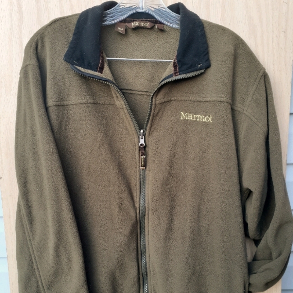 MARMOT Olive Green Full Zip Fleece Jacket Sweater